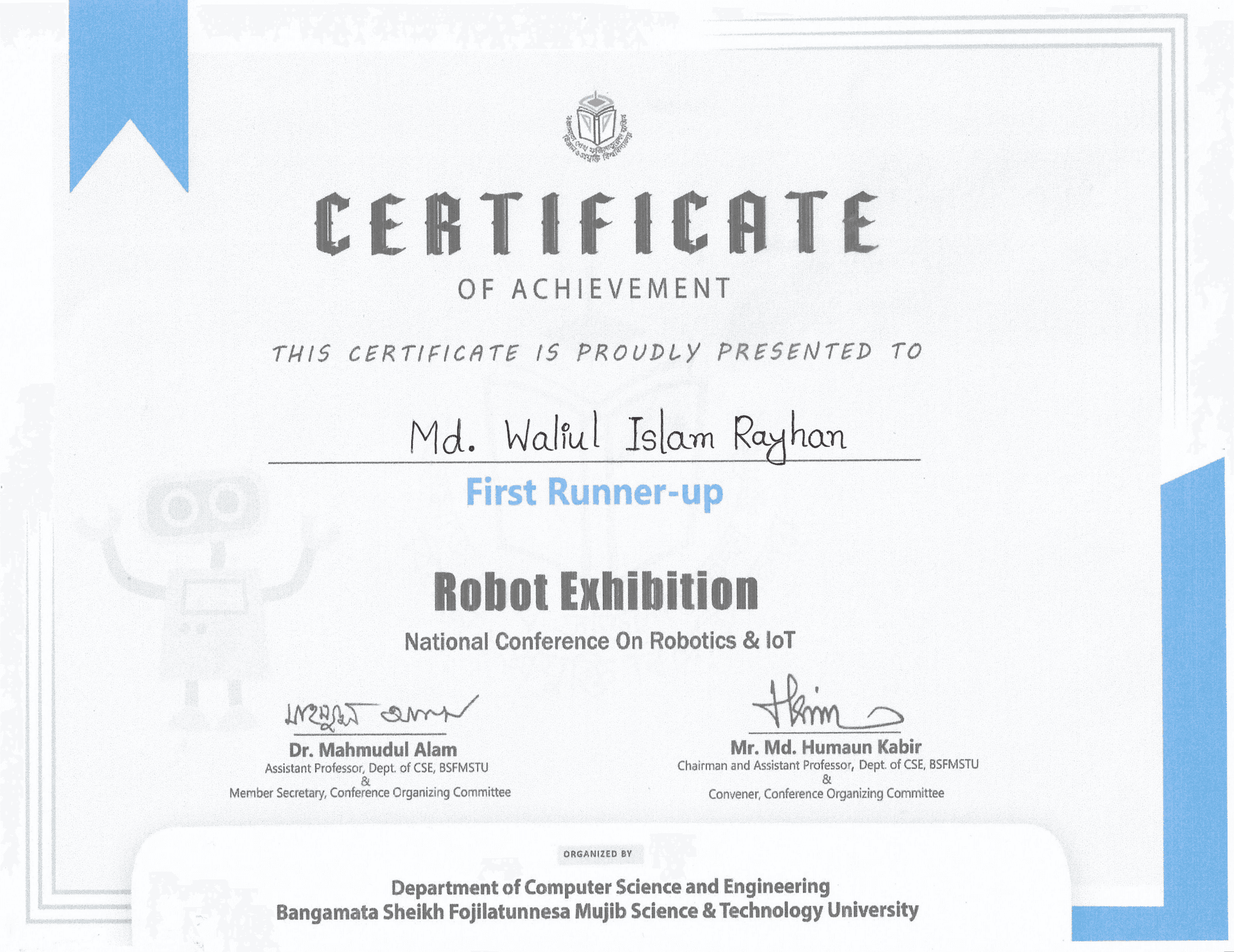 1st Runner-Up - National Conference on Robotics & IoT 2023